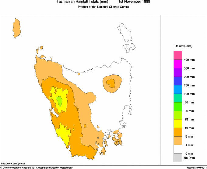 Daily rainfall totals for Tasmania