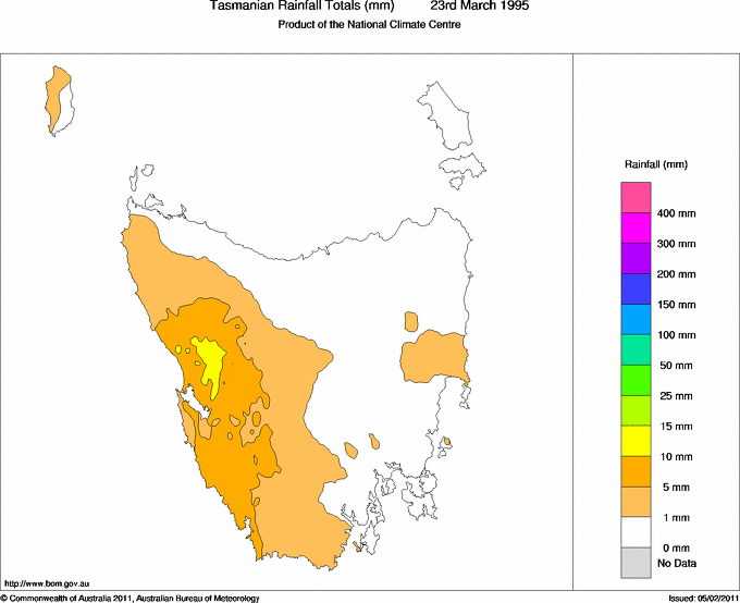 Daily rainfall totals for Tasmania