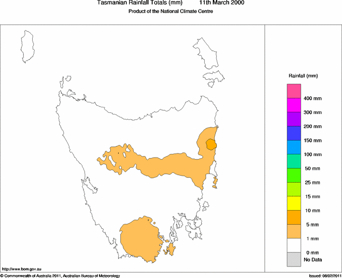 Daily rainfall totals for Tasmania