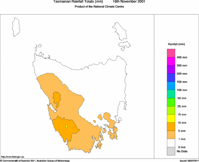 Daily rainfall totals for Tasmania