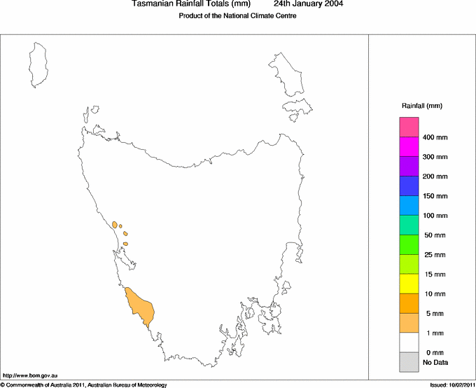 Daily rainfall totals for Tasmania