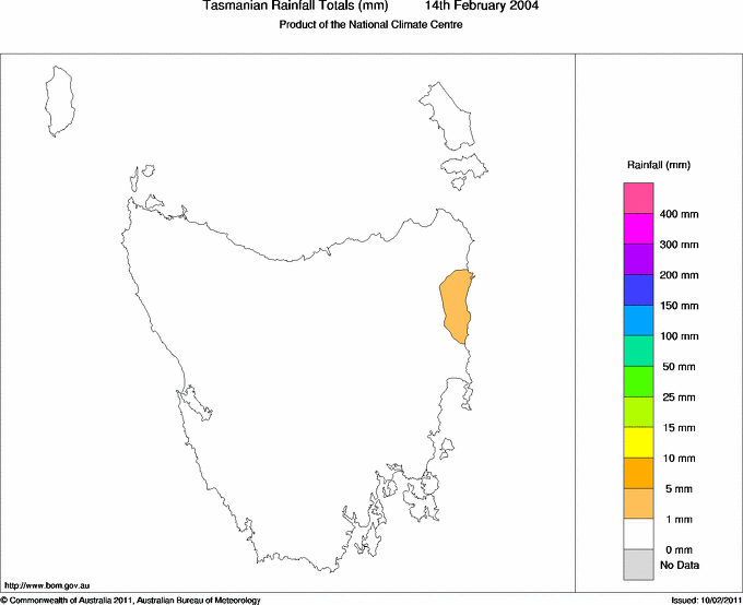 Daily rainfall totals for Tasmania