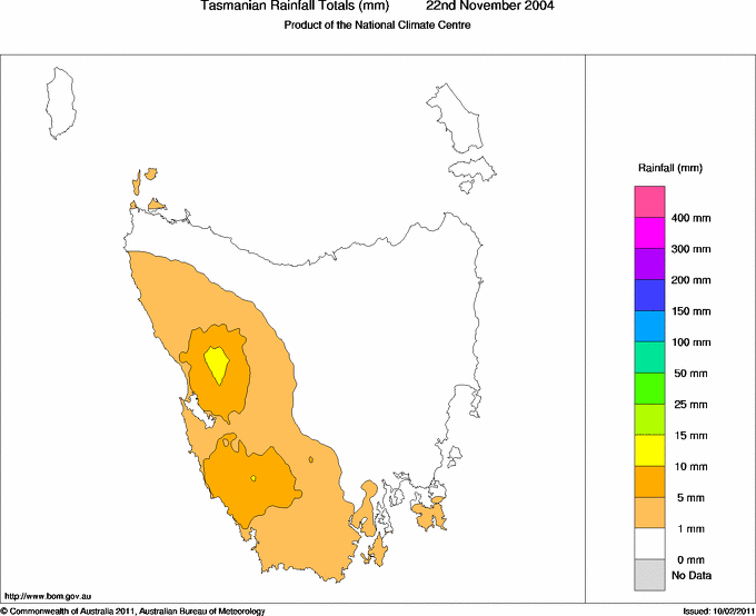 Daily rainfall totals for Tasmania