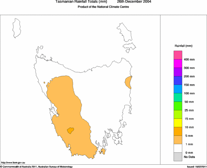 Daily rainfall totals for Tasmania