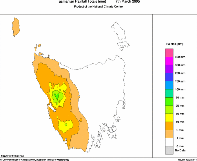 Daily rainfall totals for Tasmania