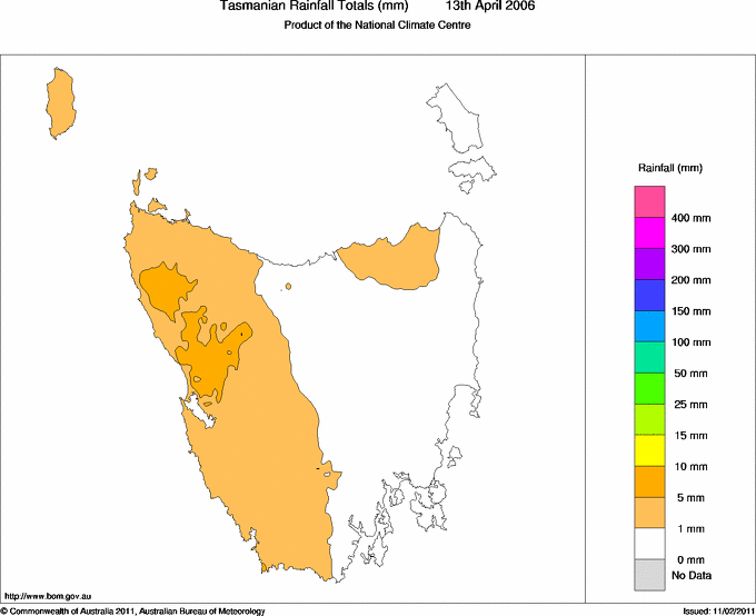 Daily rainfall totals for Tasmania