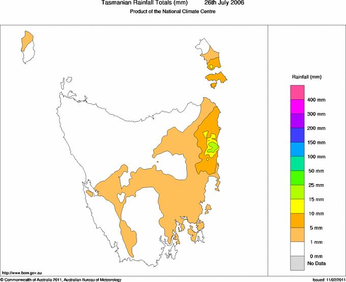 Daily rainfall totals for Tasmania