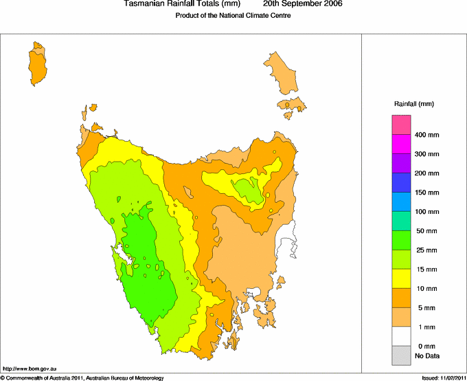 Daily rainfall totals for Tasmania