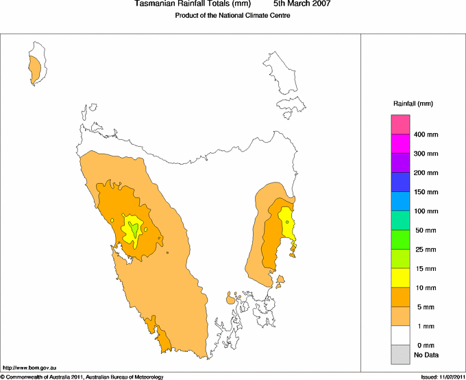 Daily rainfall totals for Tasmania