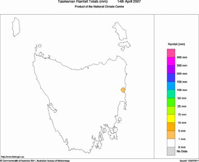 Daily rainfall totals for Tasmania