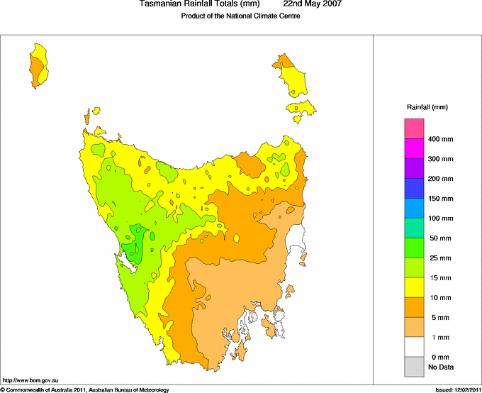 Daily rainfall totals for Tasmania