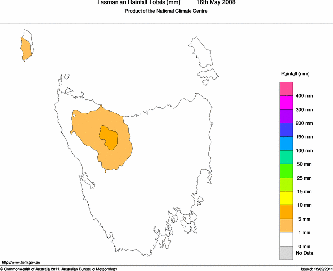 Daily rainfall totals for Tasmania