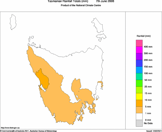 Daily rainfall totals for Tasmania