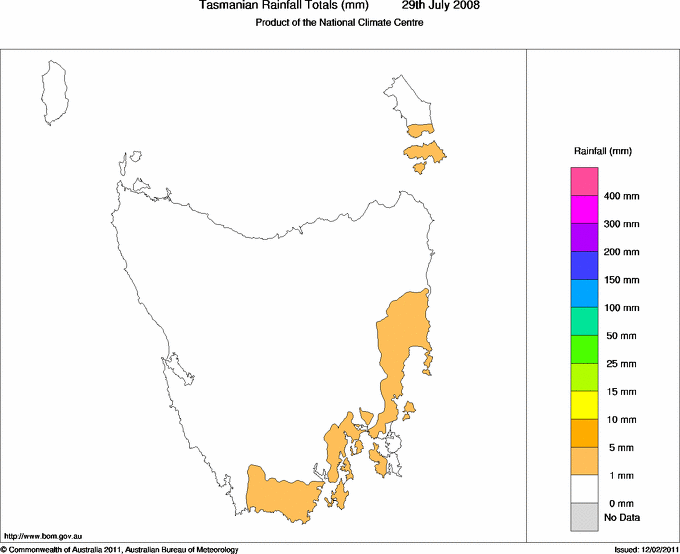 Daily rainfall totals for Tasmania