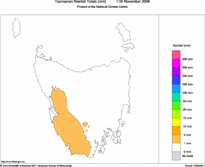 Daily rainfall totals for Tasmania