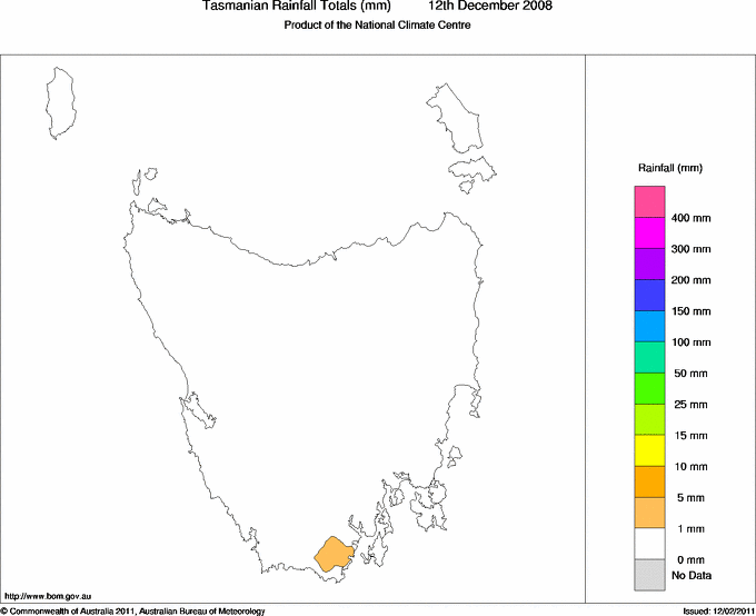 Daily rainfall totals for Tasmania