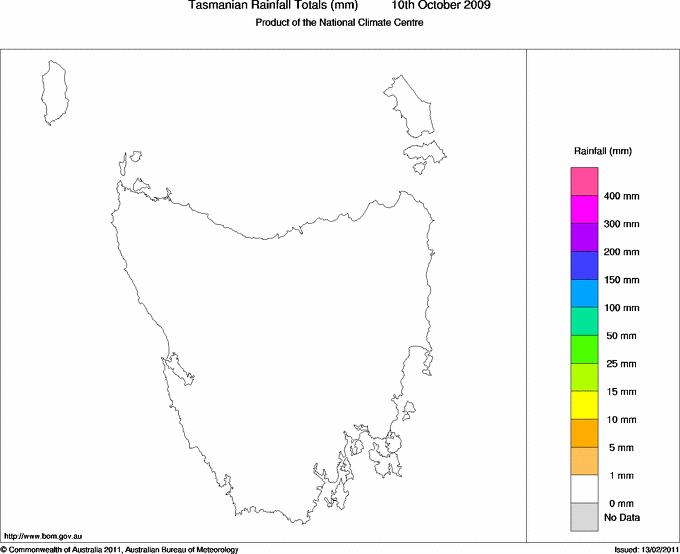 Daily rainfall totals for Tasmania
