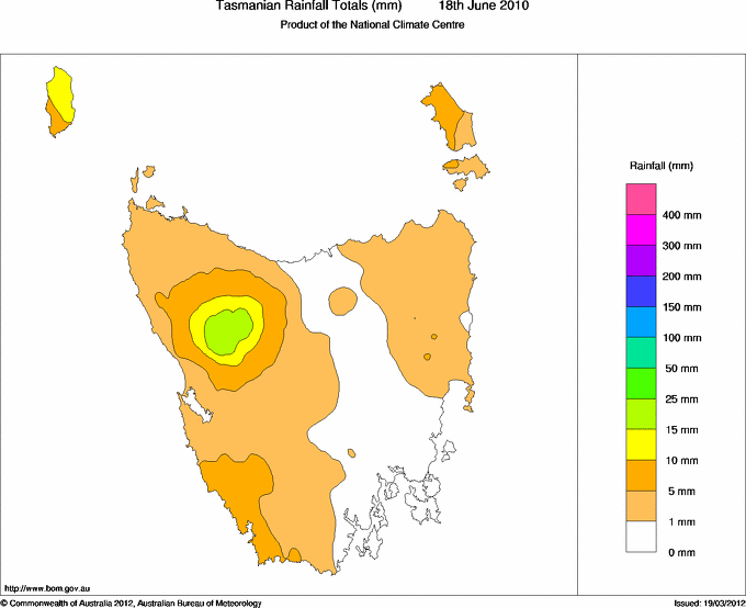 Daily rainfall totals for Tasmania