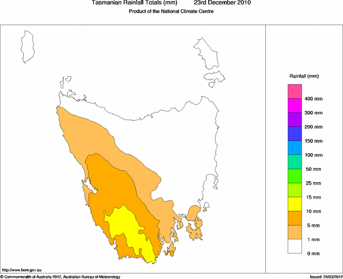 Daily rainfall totals for Tasmania