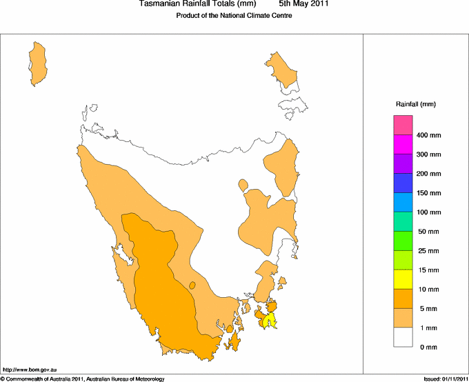 Daily rainfall totals for Tasmania
