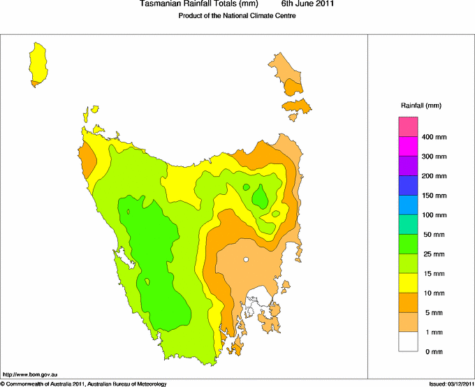 Daily rainfall totals for Tasmania