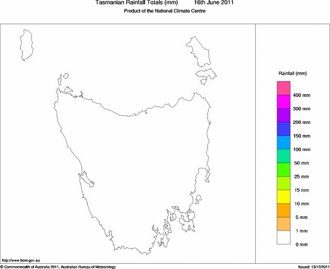 Daily rainfall totals for Tasmania