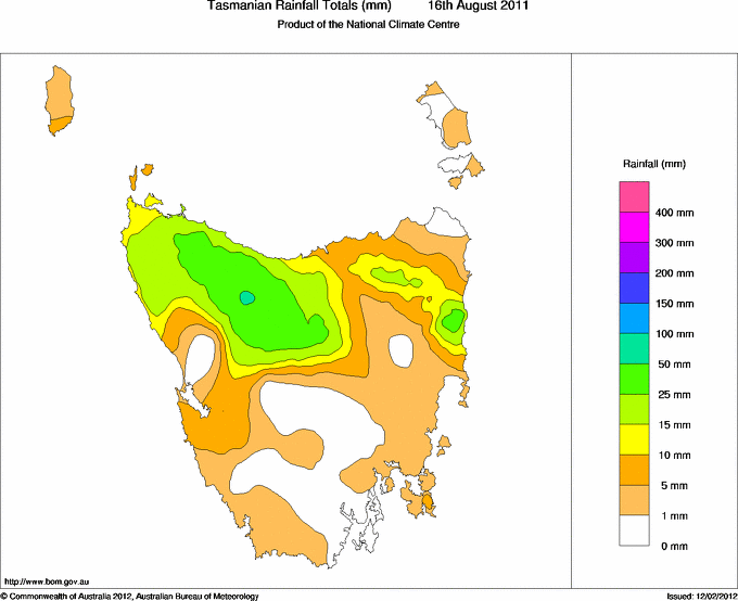 Daily rainfall totals for Tasmania