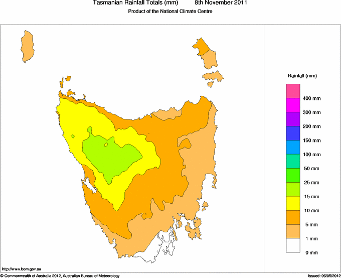 Daily rainfall totals for Tasmania