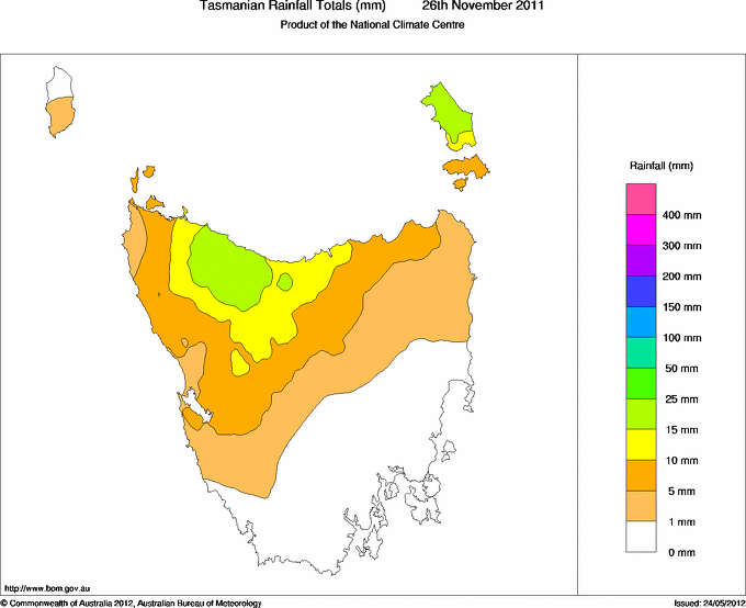 Daily rainfall totals for Tasmania