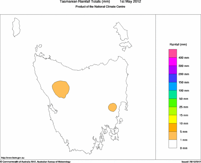 Daily rainfall totals for Tasmania