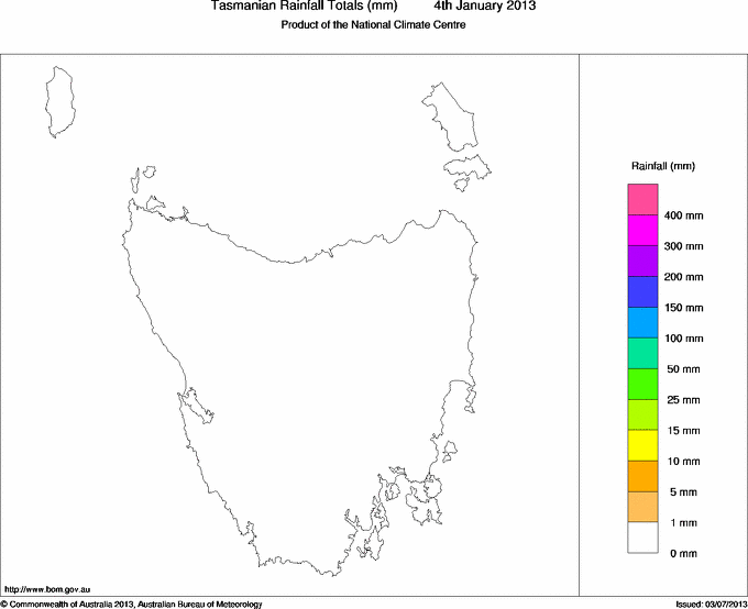 Daily rainfall totals for Tasmania
