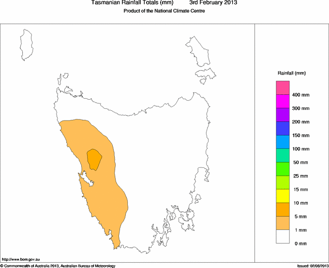 Daily rainfall totals for Tasmania