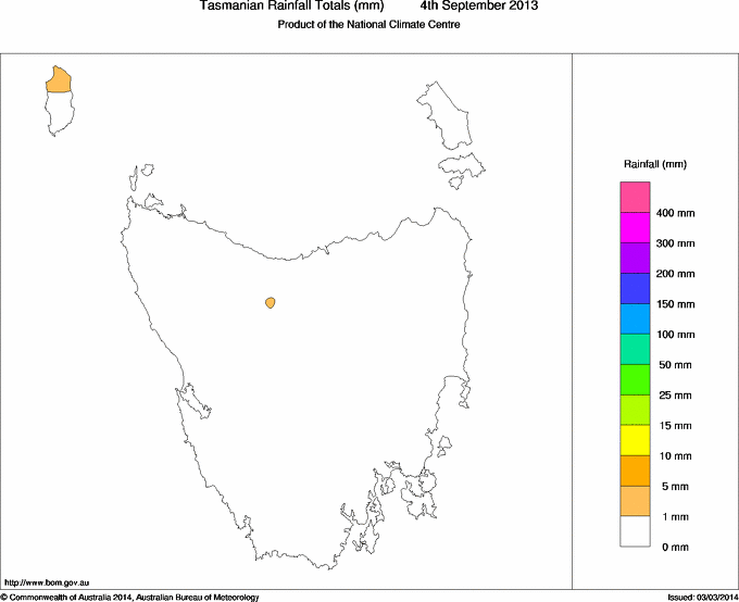 Daily rainfall totals for Tasmania