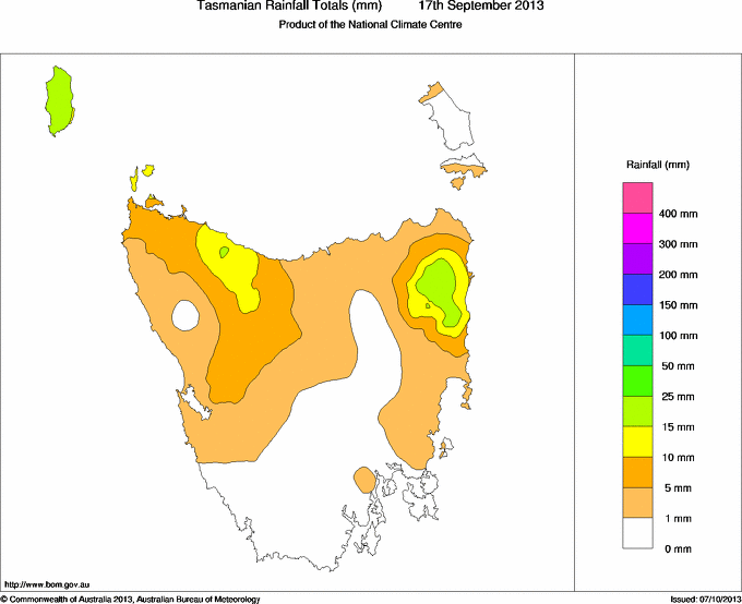 Daily rainfall totals for Tasmania