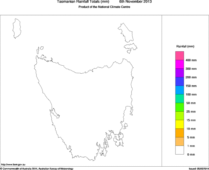 Daily rainfall totals for Tasmania