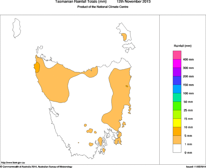 Daily rainfall totals for Tasmania