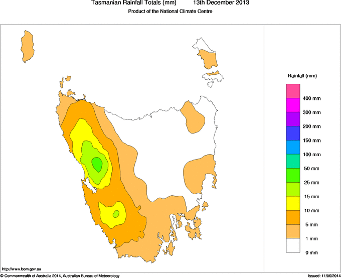 Daily rainfall totals for Tasmania