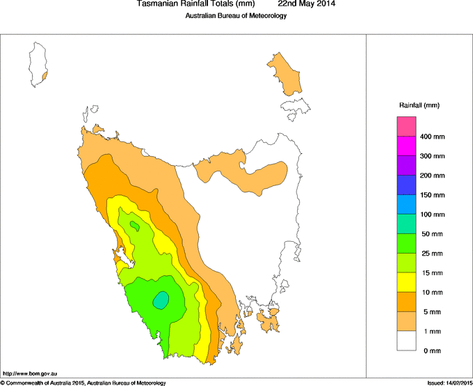 Daily rainfall totals for Tasmania