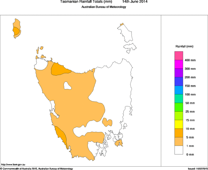 Daily rainfall totals for Tasmania