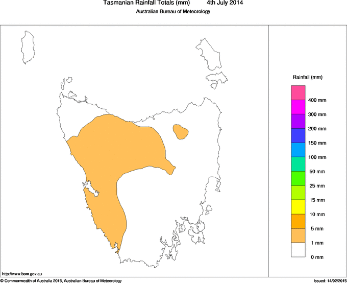 Daily rainfall totals for Tasmania