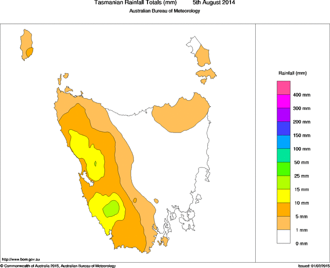 Daily rainfall totals for Tasmania