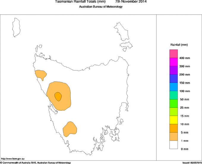 Daily rainfall totals for Tasmania