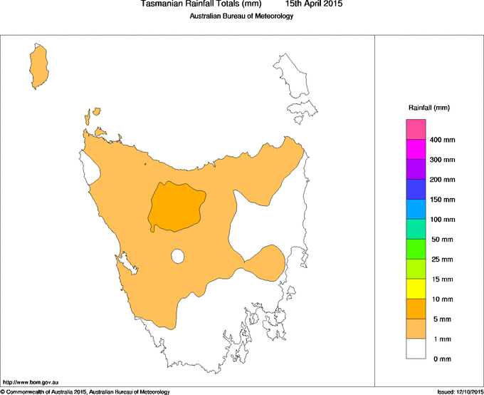 Daily rainfall totals for Tasmania