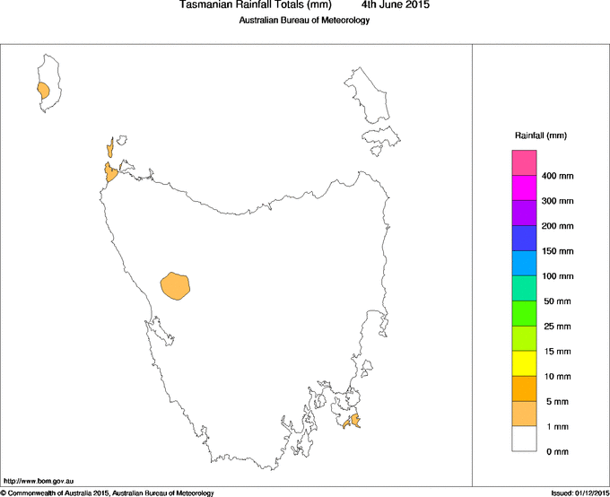 Daily rainfall totals for Tasmania