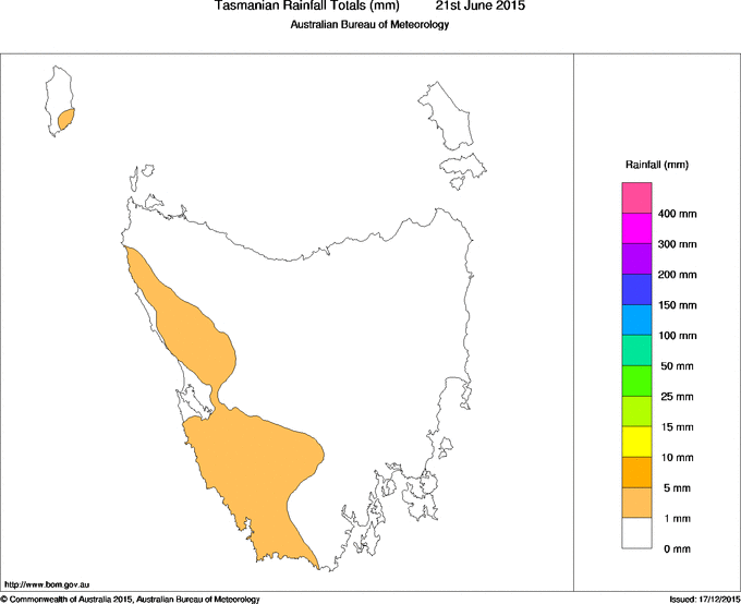 Daily rainfall totals for Tasmania