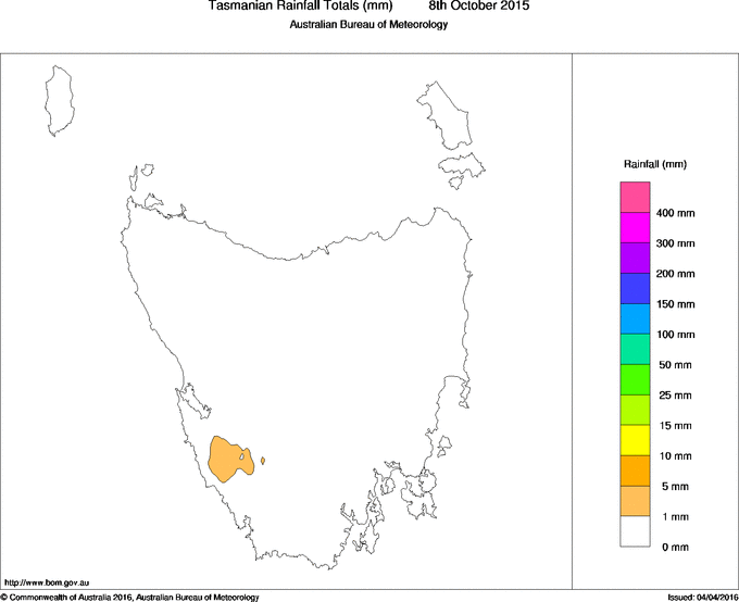 Daily rainfall totals for Tasmania