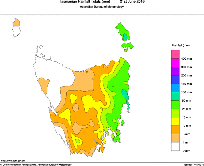 Daily rainfall totals for Tasmania