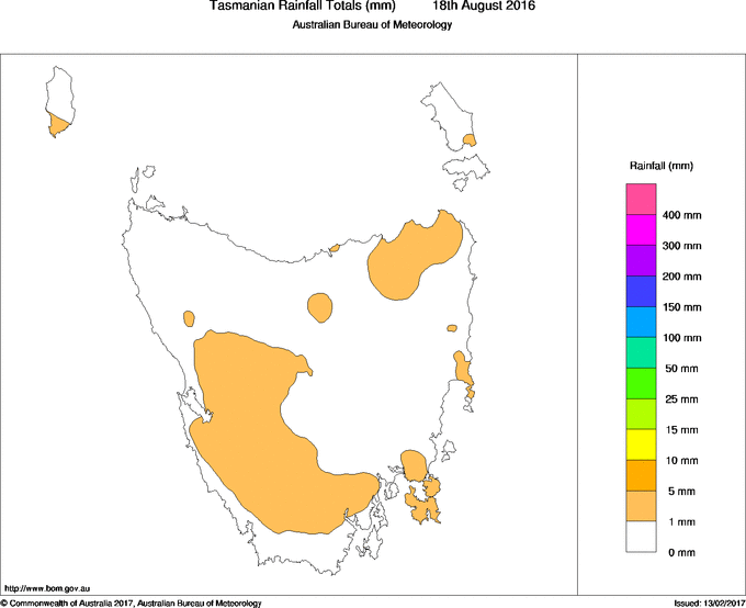 Daily rainfall totals for Tasmania