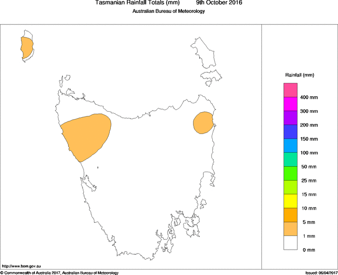 Daily rainfall totals for Tasmania