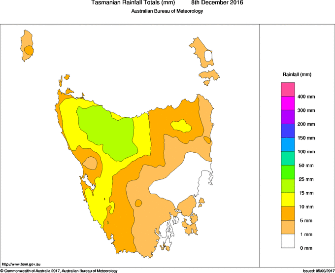 Daily rainfall totals for Tasmania